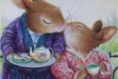 painting of bunny couple kissing
